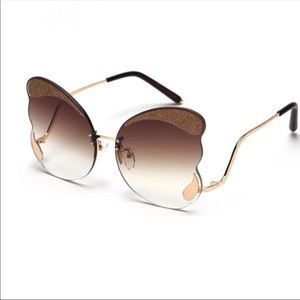 GOLD TEA BUTTERFLY RIMLESS SUNGLASSES